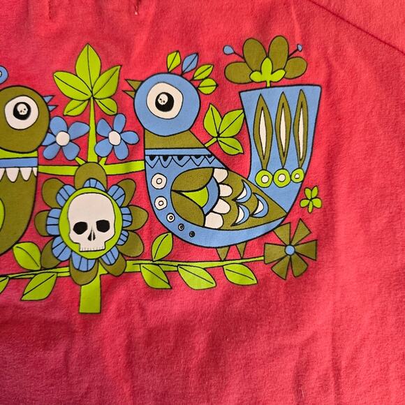 Twice Shy Floral Skull Salmon Colored Organic Fashion Tank Top size Large - Picture 10 of 12